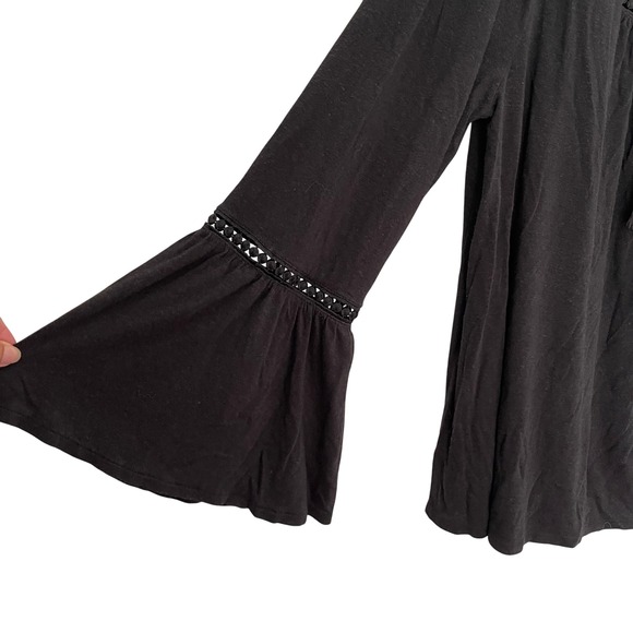 Time and Tru‎ Women XL Black Embroidered Bell Sleeve Tie Neck Boho Long Sleeve - Picture 4 of 5